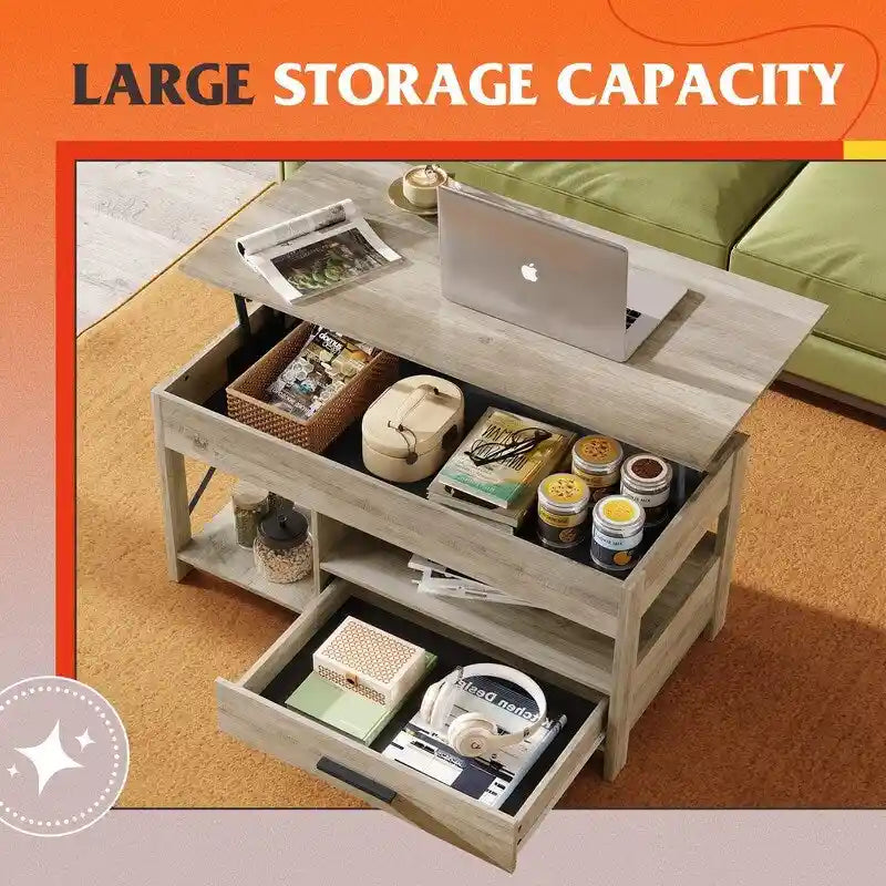 Coffee Table for Living Room with Storage - 18.9D x 38.58W x 17.83H