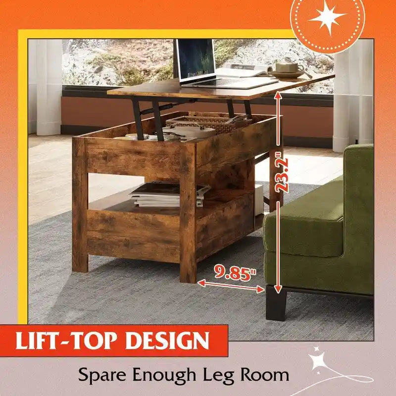 Coffee Table for Living Room with Storage - 18.9D x 38.58W x 17.83H