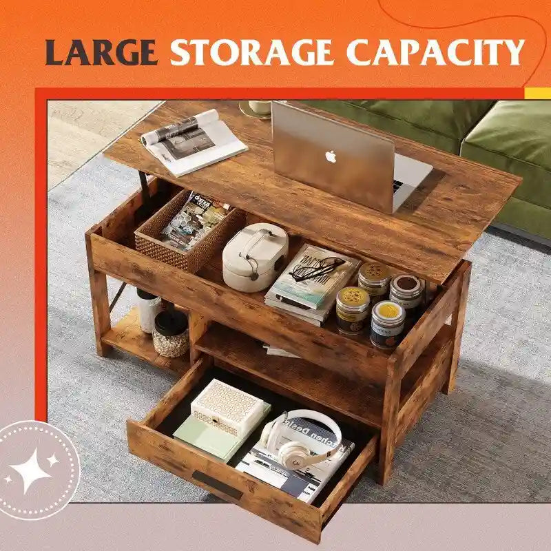 Coffee Table for Living Room with Storage - 18.9D x 38.58W x 17.83H