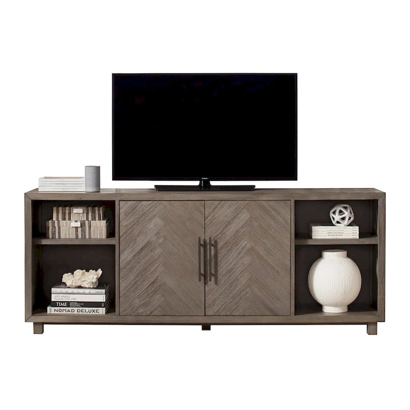 80 Two Door TV Console, Entertainment Stand, Wood Accent Cabinet, Fully Assembled, Gray - 80W x 32H x 16D