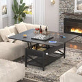 Modern Black Expandable Lift Top Coffee Table Converts to Dining Table with LED Light and Power Outlet