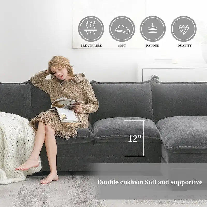 Harper&Bright Designs Modern L-shaped Chenille Cloud Sofa with Double Seat