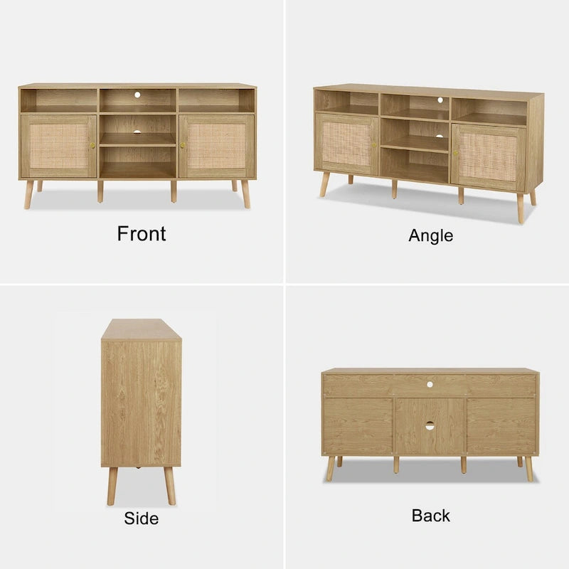 Anmytek Modern Rattan Wood TV Stand Console Table Entertainment Centers for TVs up to 65 - 59