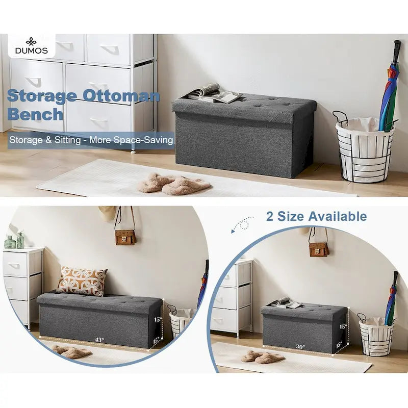 43in Foldable Storage Ottoman, Storage Chest for Bedroom End of Bed, Large Ottoman Bench Foot Rest Stool for Living Room