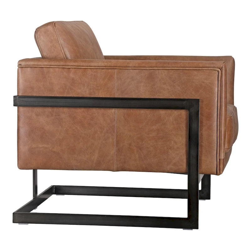 Aurelle Home Industrial Cappuccino Leather and Iron Club Chair
