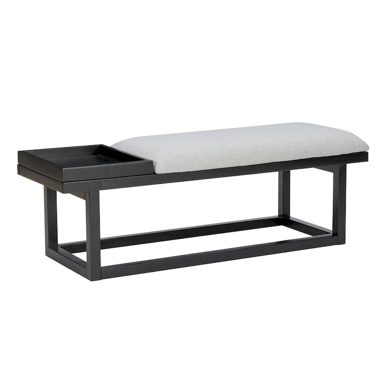 Aliza Grey Upholstered Solid Wood Bench with Tray