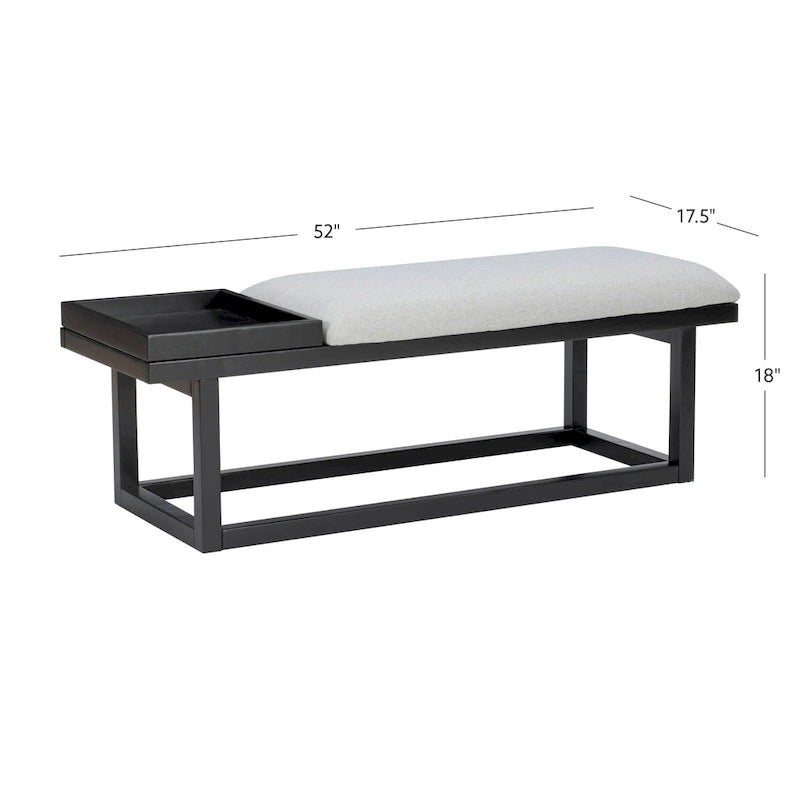 Aliza Grey Upholstered Solid Wood Bench with Tray