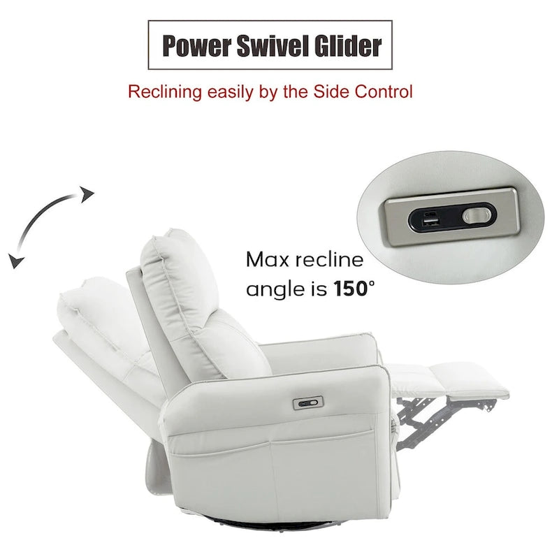 270 Power Swivel Rocker Recliner Chair, Electric Glider Reclining Sofa with USB Ports, Rocking Chair Nursery Recliners