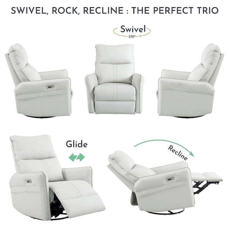 270 Power Swivel Rocker Recliner Chair, Electric Glider Reclining Sofa with USB Ports, Rocking Chair Nursery Recliners