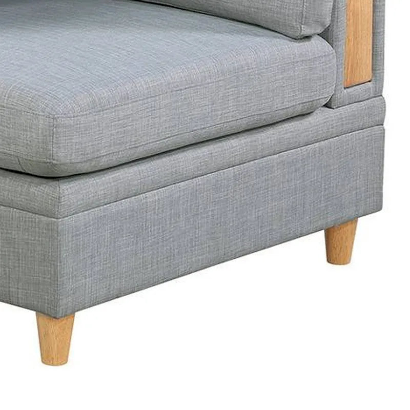 Gimy 37 Inch Modular Corner Sofa Chair, Light Gray Dorris Fabric, Wood
