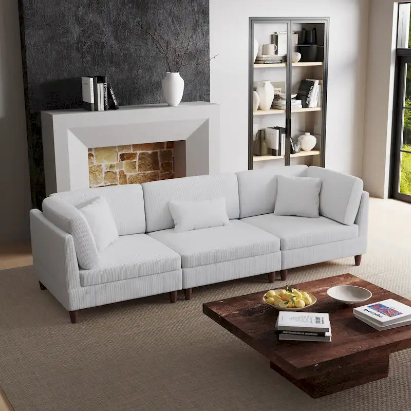 Corduroy Modular Sectional Sofa Set With Pillows