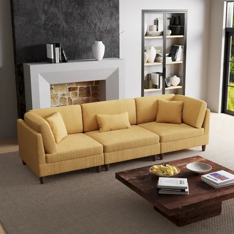 Corduroy Modular Sectional Sofa Set With Pillows