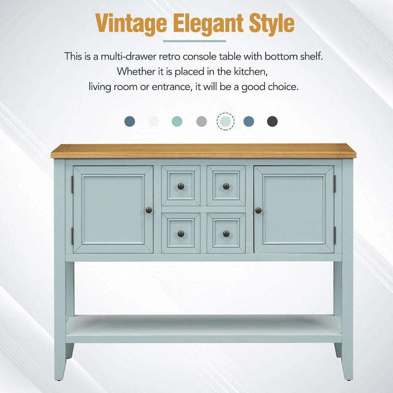 Vintage Console Table with Four Small Drawers and Bottom Shelf