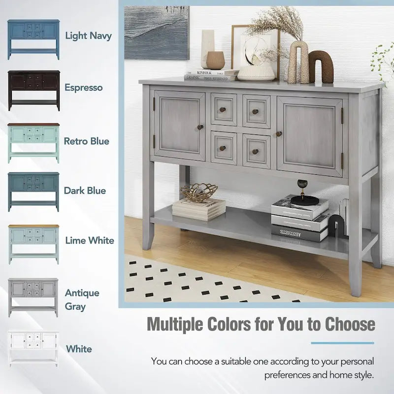 Vintage Console Table with Four Small Drawers and Bottom Shelf