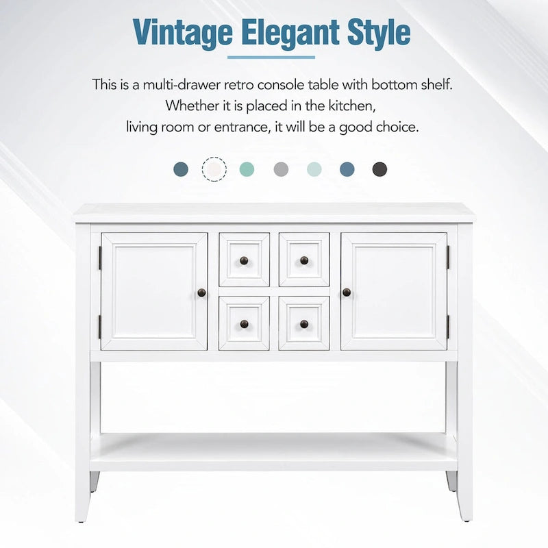 Vintage Console Table with Four Small Drawers and Bottom Shelf