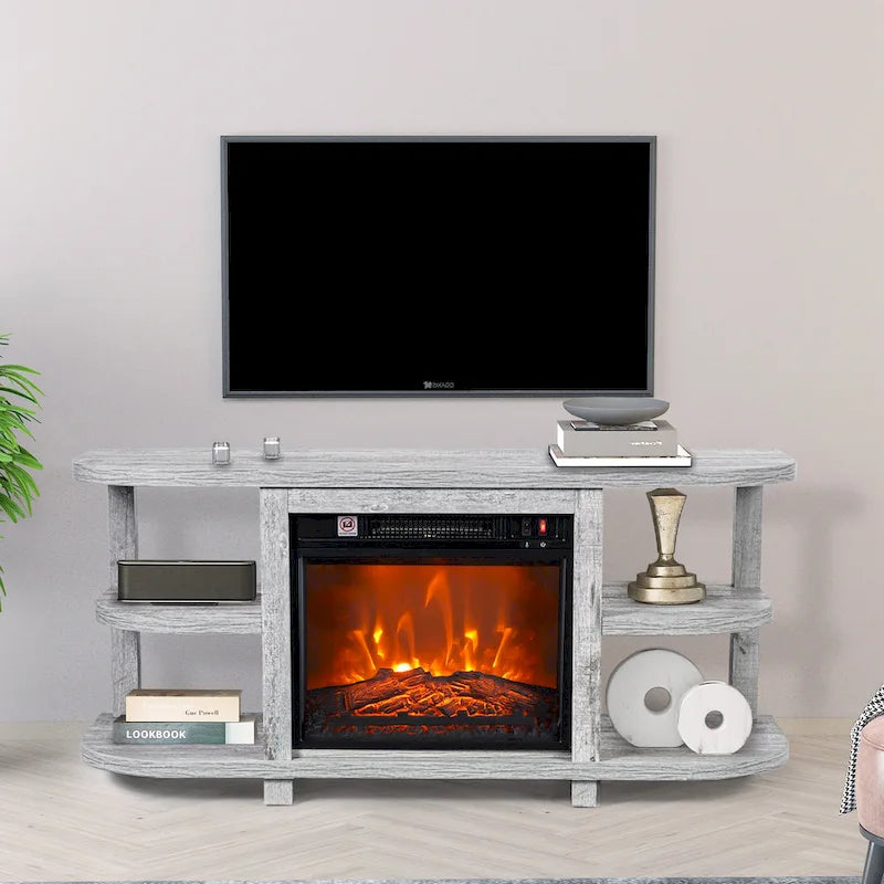48 Modern Light Gray Fireplace TV Stands Console Table with Open Storage Shelves