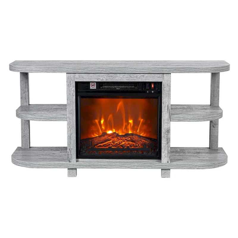48 Modern Light Gray Fireplace TV Stands Console Table with Open Storage Shelves