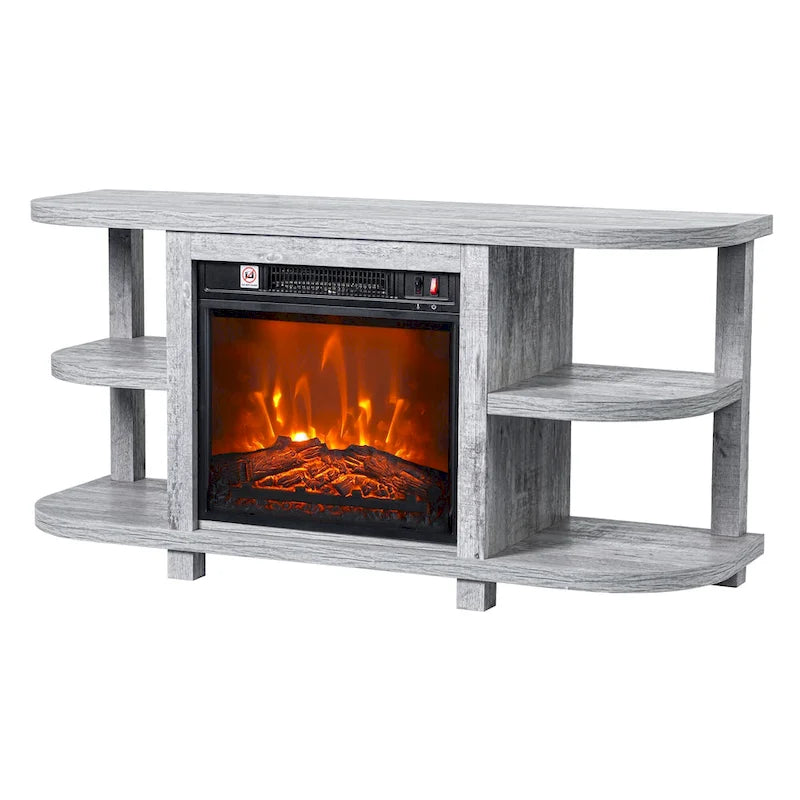 48 Modern Light Gray Fireplace TV Stands Console Table with Open Storage Shelves
