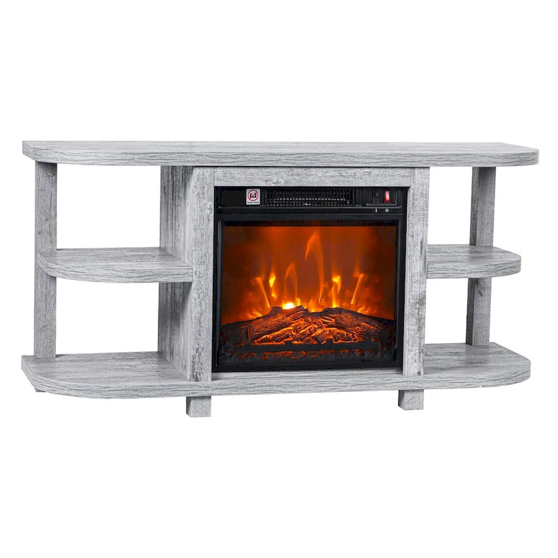 48 Modern Light Gray Fireplace TV Stands Console Table with Open Storage Shelves