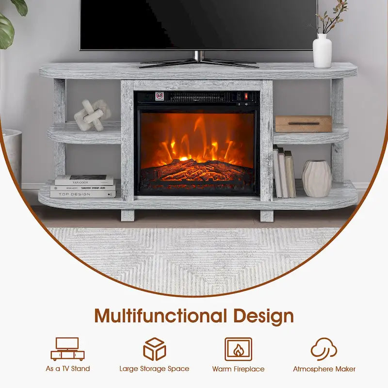 48 Modern Light Gray Fireplace TV Stands Console Table with Open Storage Shelves