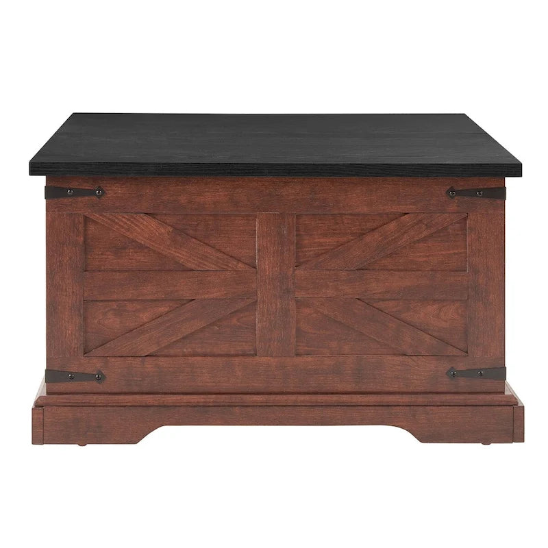Farmhouse Coffee Table,Square Wood Center Table w/Storage Compartment