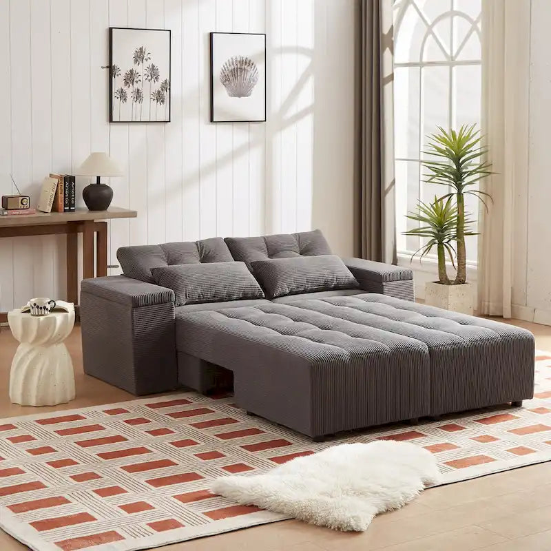 Modular Corduroy Sleeper Sofa & Sectional Set,Grey, 3-in-1 Design