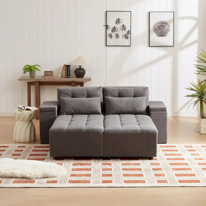 Modular Corduroy Sleeper Sofa & Sectional Set,Grey, 3-in-1 Design