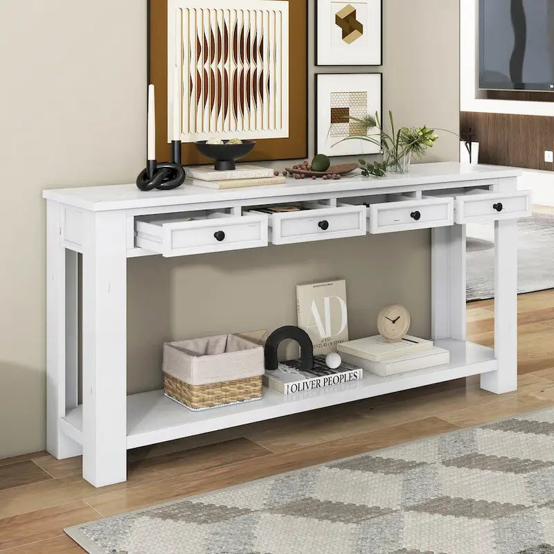 Nestfair Entryway Console Table Sofa Table with Storage Drawers and Bottom Shelf