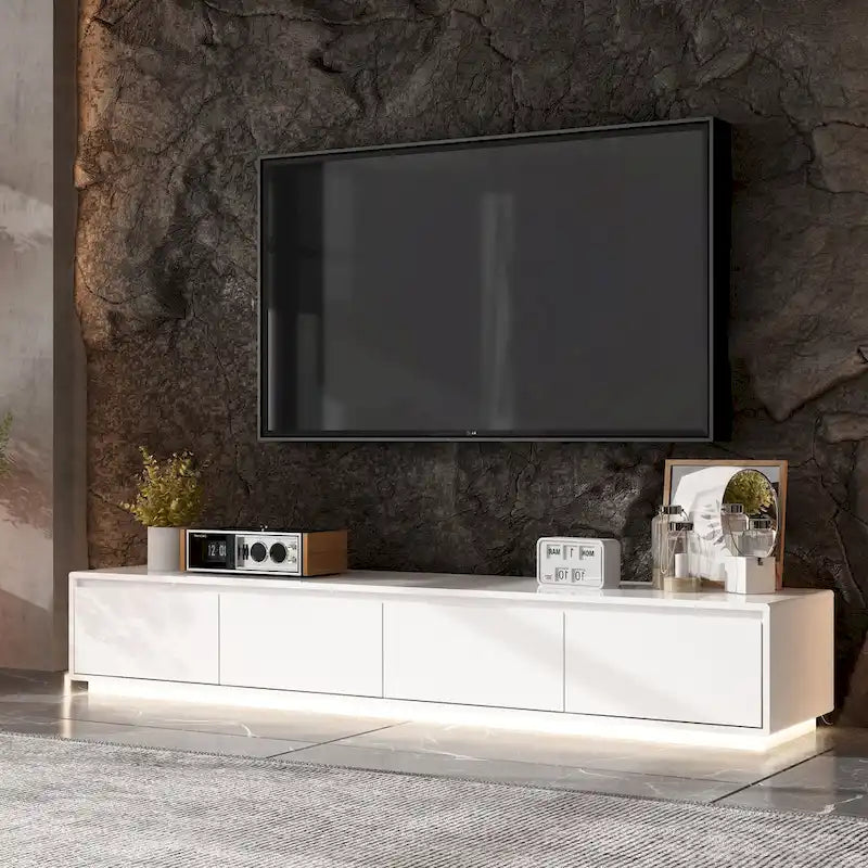 Illuminated White High Gloss Television Entertainment Center Console