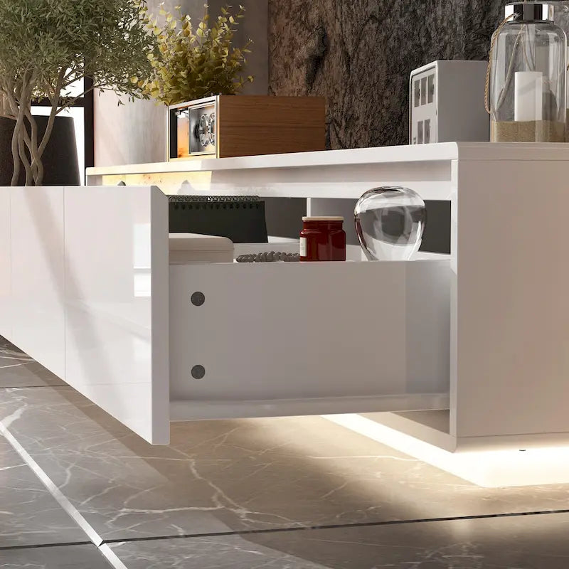 Illuminated White High Gloss Television Entertainment Center Console