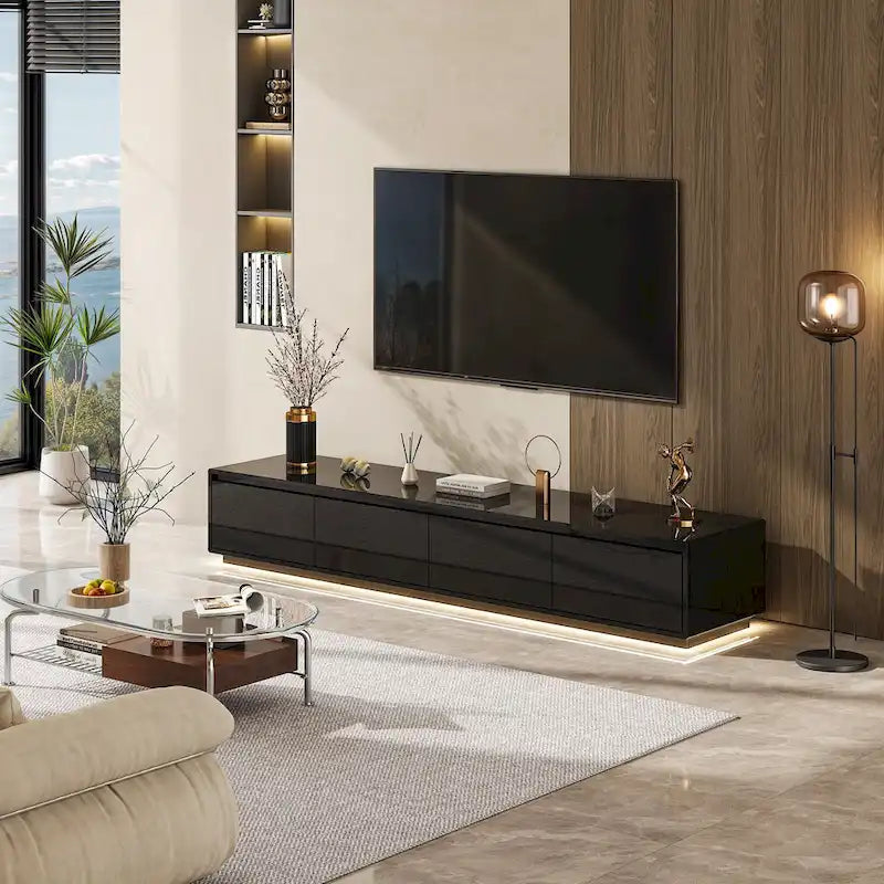 Illuminated White High Gloss Television Entertainment Center Console