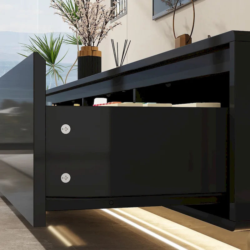 Illuminated White High Gloss Television Entertainment Center Console