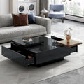 Modern Square Wood Coffee Table with Movable Top and 4 Hidden Storage Drawers