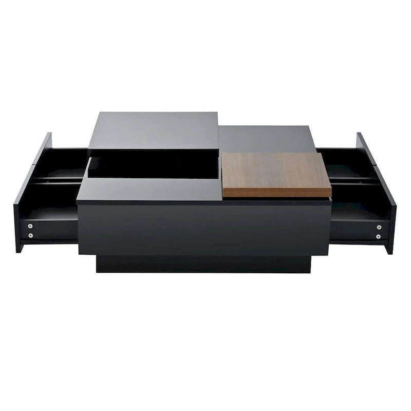 Modern Square Wood Coffee Table with Movable Top and 4 Hidden Storage Drawers