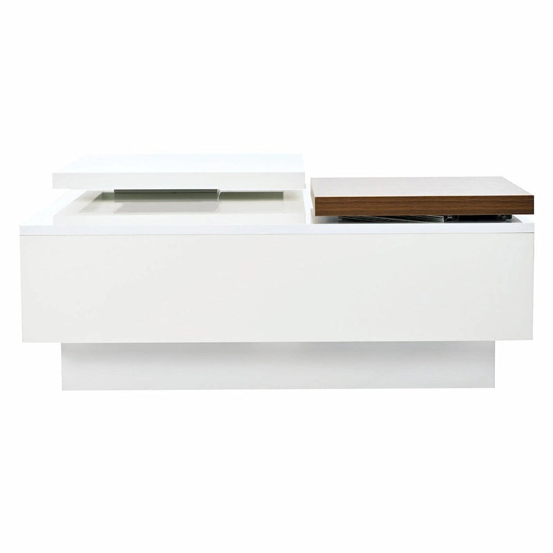 Modern Square Wood Coffee Table with Movable Top and 4 Hidden Storage Drawers