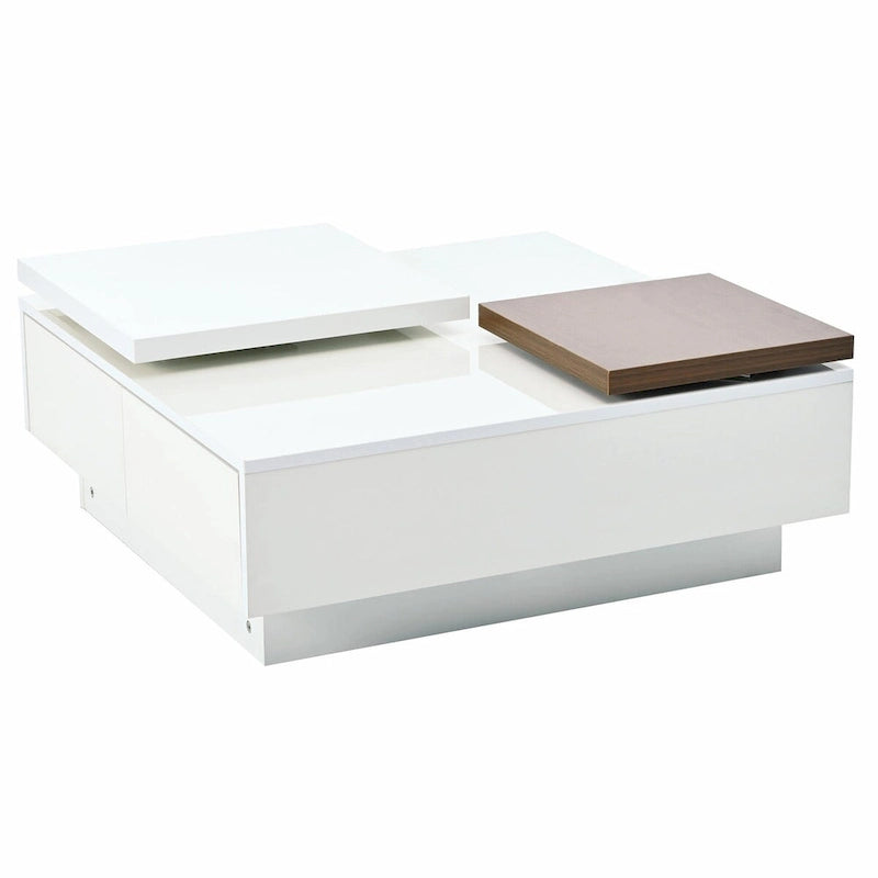 Modern Square Wood Coffee Table with Movable Top and 4 Hidden Storage Drawers