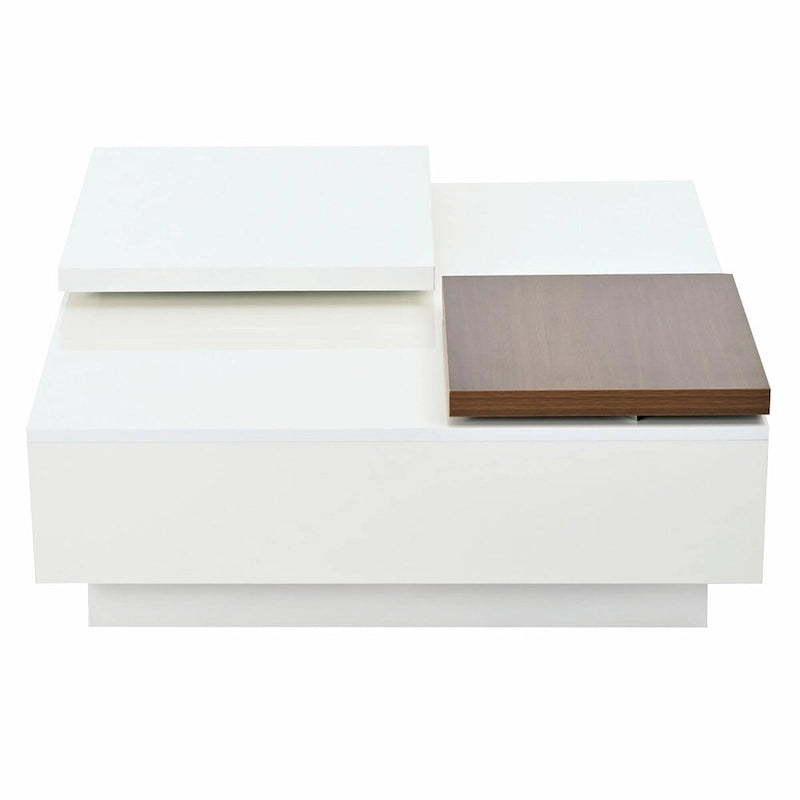 Modern Square Wood Coffee Table with Movable Top and 4 Hidden Storage Drawers