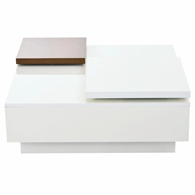Modern Square Wood Coffee Table with Movable Top and 4 Hidden Storage Drawers