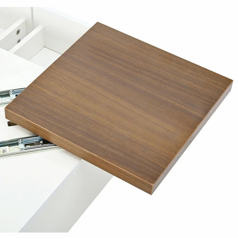 Modern Square Wood Coffee Table with Movable Top and 4 Hidden Storage Drawers