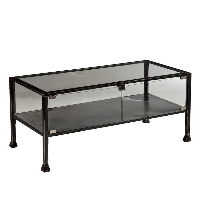 43 Black Glass And Metal Rectangular Coffee Table - 18.5 H x 42.5 W x 21 D