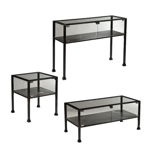 43 Black Glass And Metal Rectangular Coffee Table - 18.5 H x 42.5 W x 21 D