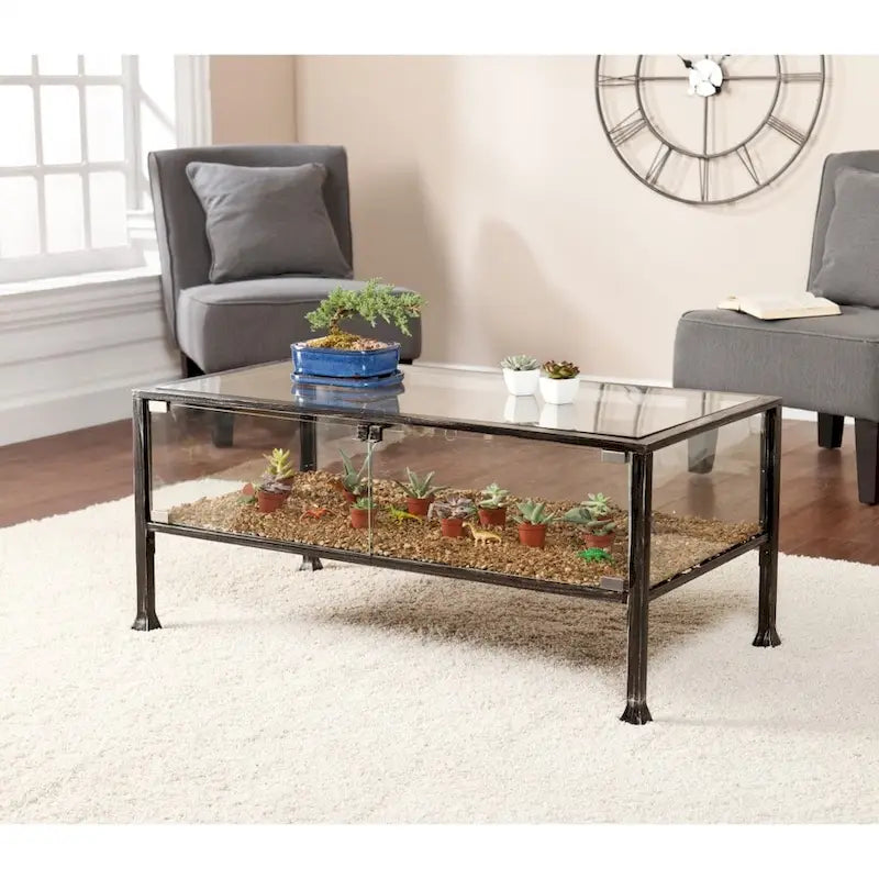 43 Black Glass And Metal Rectangular Coffee Table - 18.5 H x 42.5 W x 21 D