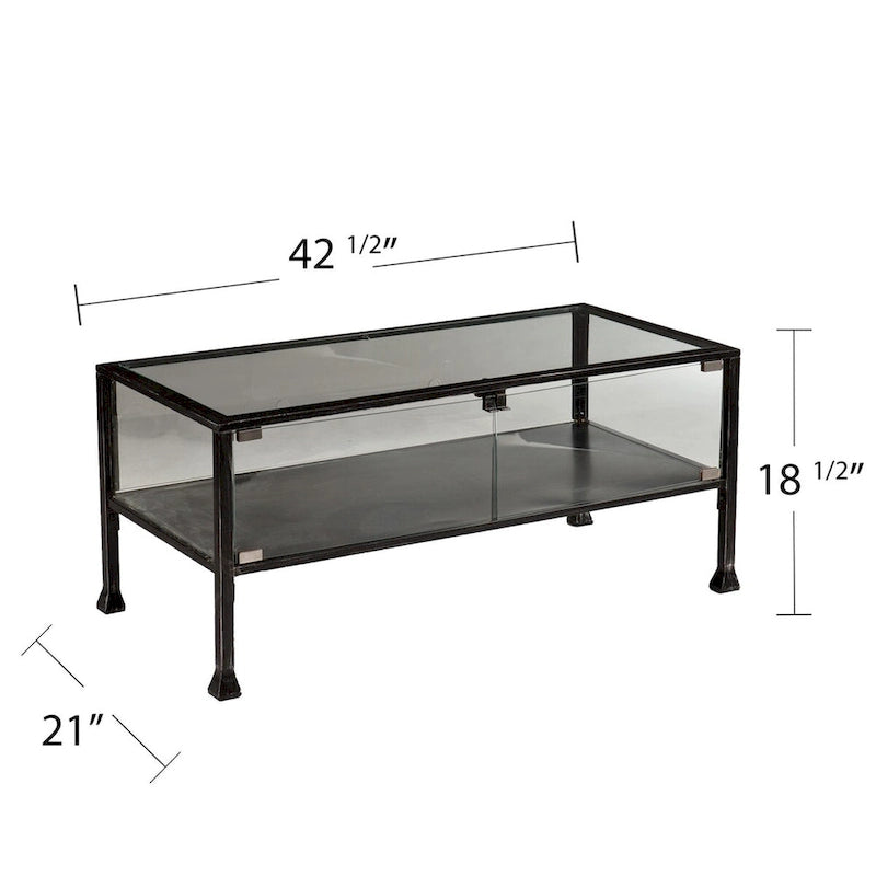 43 Black Glass And Metal Rectangular Coffee Table - 18.5 H x 42.5 W x 21 D