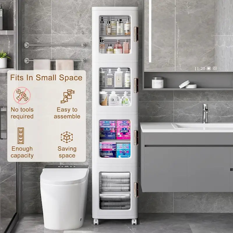 Javlergo 65 Narrow Tall Storage Bin, 4 Tier Foldable Kitchen Storage Cabinet Organizer,Freestanding Kitchen Pantry