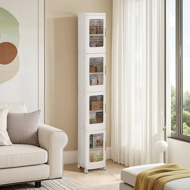 Javlergo 65 Narrow Tall Storage Bin, 4 Tier Foldable Kitchen Storage Cabinet Organizer,Freestanding Kitchen Pantry