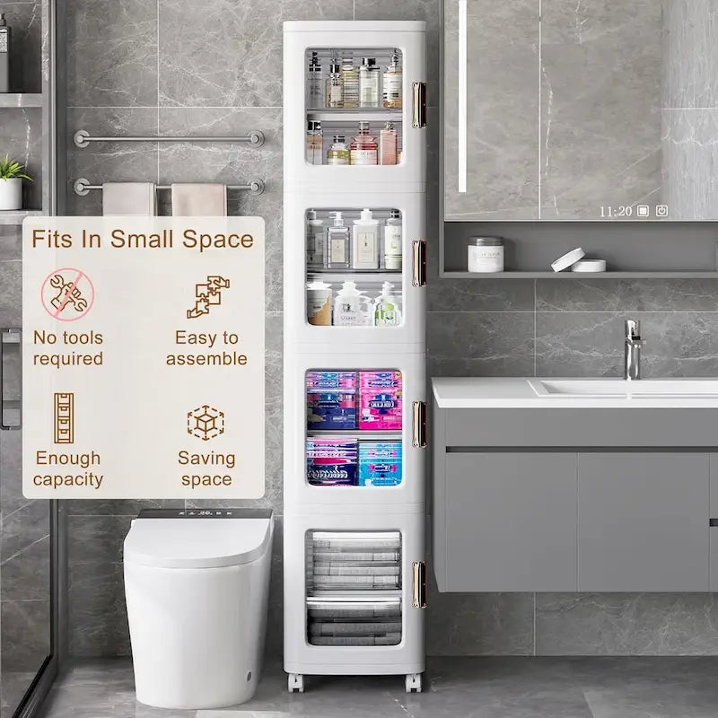 Javlergo 65 Narrow Tall Storage Bin, 4 Tier Foldable Kitchen Storage Cabinet Organizer,Freestanding Kitchen Pantry