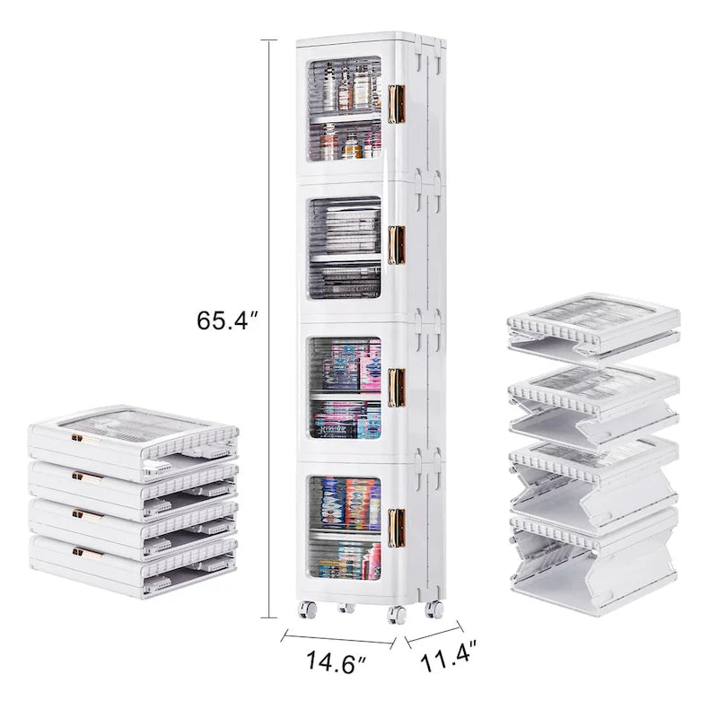 Javlergo 65 Narrow Tall Storage Bin, 4 Tier Foldable Kitchen Storage Cabinet Organizer,Freestanding Kitchen Pantry