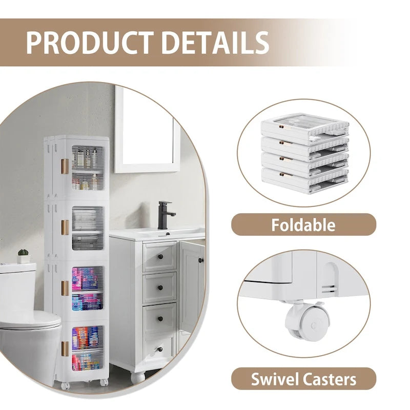 Javlergo 65 Narrow Tall Storage Bin, 4 Tier Foldable Kitchen Storage Cabinet Organizer,Freestanding Kitchen Pantry