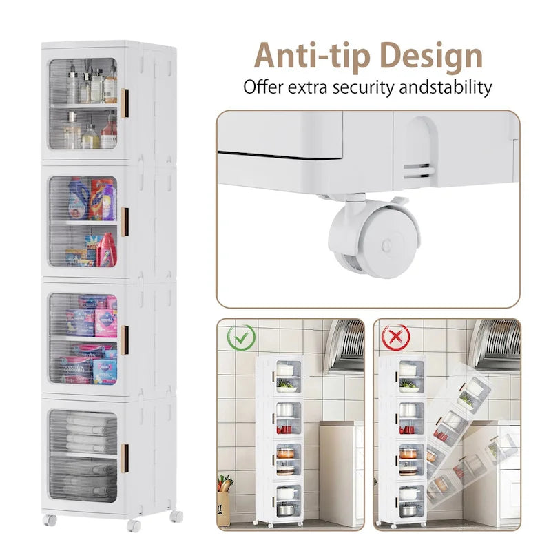 Javlergo 65 Narrow Tall Storage Bin, 4 Tier Foldable Kitchen Storage Cabinet Organizer,Freestanding Kitchen Pantry