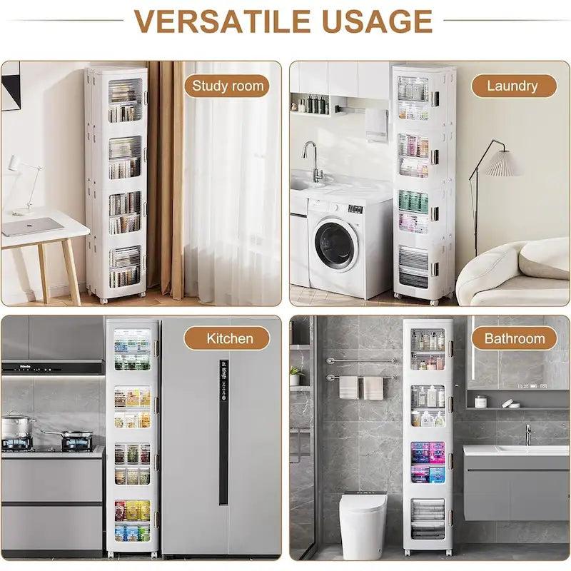 Javlergo 65 Narrow Tall Storage Bin, 4 Tier Foldable Kitchen Storage Cabinet Organizer,Freestanding Kitchen Pantry